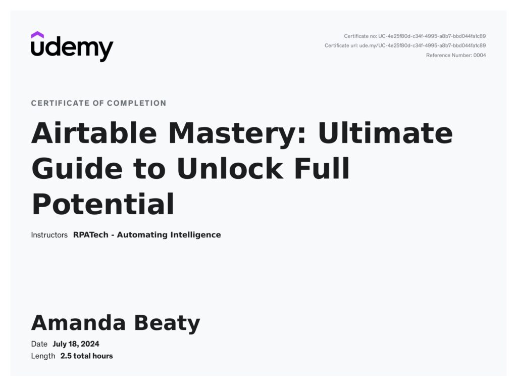 Airtable Mastery - Ultimate Guide to Unlock Full Potential Certificate