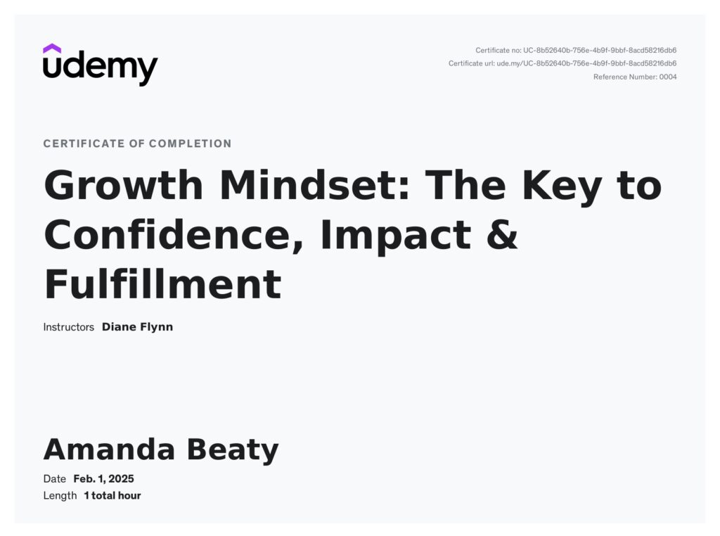 Growth Mindset - The Key to Confidence Impact and Fulfillment Certificate