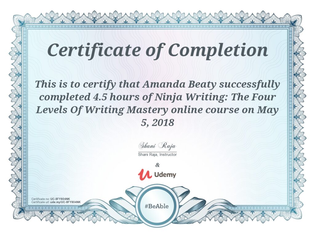 Ninja Writing - The Four Levels of Writing Mastery Certificate