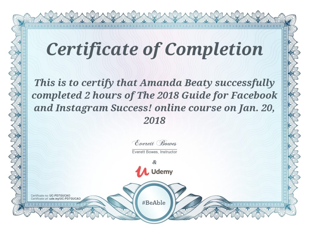 The 2018 Guide for Facebook and Instagram Success Certificate