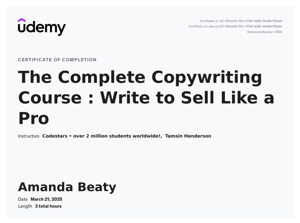 The Complete Copywriting Course - Write to Sell Like a Pro Certificate